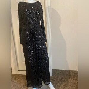TFNC London~NWT~Stunning~Black~Sequin~Open Back~Wrap Style~Maxi Dress~Size 18